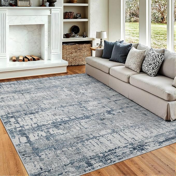 5x7 Area Rugs for Bedroom Living Room,Non-Slip Washable Rug, Modern Abstract Blue Grey Rugs for Dining Room, Foldable Thin Indoor Carpet Stain Resistant(Blue Grey)