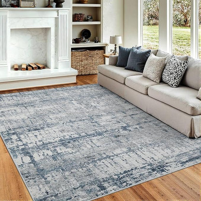 5x7 Area Rugs for Bedroom Living Room,Non-Slip Washable Rug, Modern Abstract Blue Grey Rugs for Dining Room, Foldable Thin Indoor Carpet Stain Resistant(Blue Grey)
