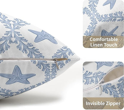 Coastal Pillow Covers 12x20 Set of 2 Ocean Starfish Pattern Decorative Light Blue Pillowcases Outdoor Beachy Throw Pillow Covers with Zipper Soft Cozy for Sofa Bed Chair Living Room Home Decor