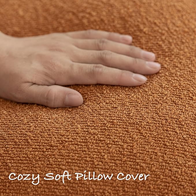 GEEORY Decorative Throw Pillow Covers 16x16 Inch Pack of 2,Textured Boucle Neutral Cushion Cases for Bed Couch Sofa, Accent Mordern Farmhouse & Minimalist Home Decor (Orange) GE04-16