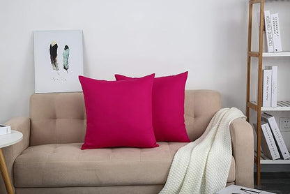 TangDepot Set of 2 Handmade Decorative Solid 100% Cotton Canvas Throw Pillow Covers/Cushion Covers, 45 Colors Available - (18"x18" 2 Pieces, Brilliant Rose)