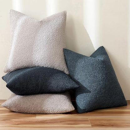 MIULEE 18x18 Inch Decorative Pillow Covers for Couch Bed Set of 2 Textured Boucle Neutral Winter Throw Pillows Navy Blue Accent Solid Cushion Pillowcases Sofa Livingroom Home Decor