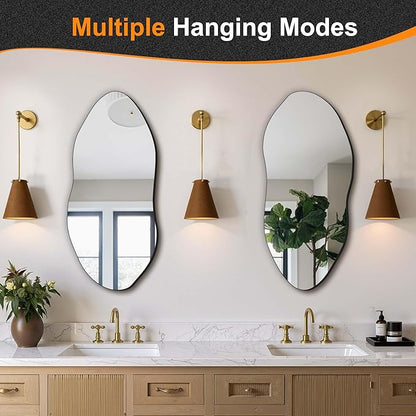 Delma Irregular Wall Mirror,32"x14" Slim Vertical Wavy Design,Frameless Decorative Mirror for Entryway,Hallway & Bathroom,Modern Boho Wall-Mounted