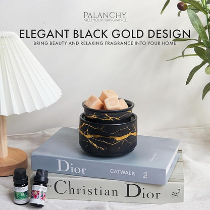PALANCHY Wax Melt Warmer Ceramic 3-in-1 Oil Burner Electric Candle Wax Warmer Burner Melter Fragrance Warmer for Scented Waxs Home Office Bedroom Aromatherapy Gift& Decor (Black Gold)