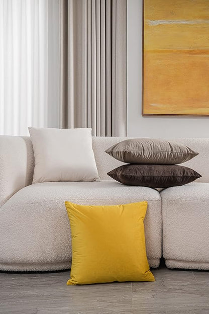 Couch Pillow Covers 16x16 Yellow: 2 Pack Cozy Soft Velvet Square Throw Pillow Cases for Farmhouse Home Decor