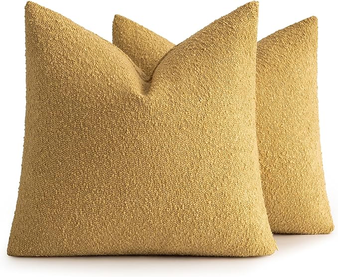 MIULEE 20x20 Inch Decorative Pillow Covers for Couch Bed Set of 2 Textured Boucle Neutral Winter Throw Pillows Gold Accent Solid Cushion Pillowcases Sofa Livingroom Home Decor