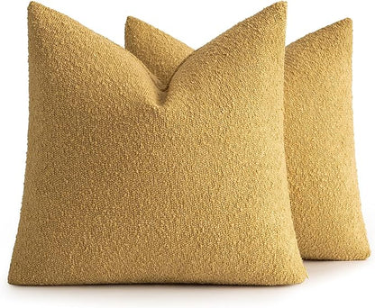 MIULEE 18x18 Inch Decorative Pillow Covers for Couch Bed Set of 2 Textured Boucle Neutral Winter Throw Pillows Gold Accent Solid Cushion Pillowcases Sofa Livingroom Home Decor