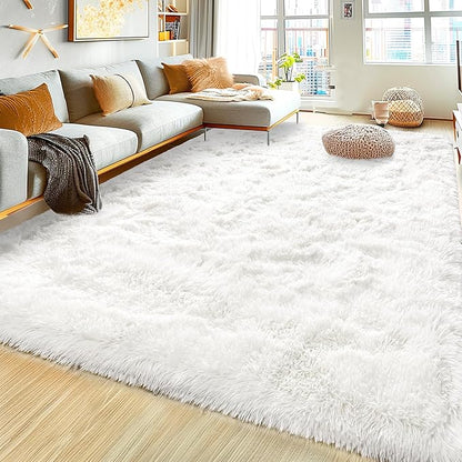 Large 9x12 Area Rugs for Living Room, Ultra Soft Shag Living Room Rug Thick Fluffy Rug for Bedroom, Plush Fuzzy Carpet for Girls Boys Kids Room Non Slip Dorm for Home Decor Aesthetic, Cream White