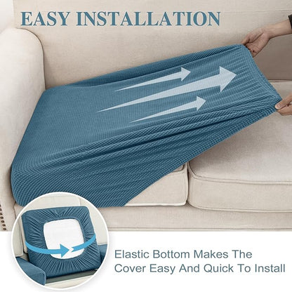 Couch Cushion Covers for Sectional Sofa L Shape Washable Separate Seat Chaise Couch Cover Stretch Sofa Slipcovers with 2 Pcs Pillowcases(2 Seater + 1 Chaise, Blue)