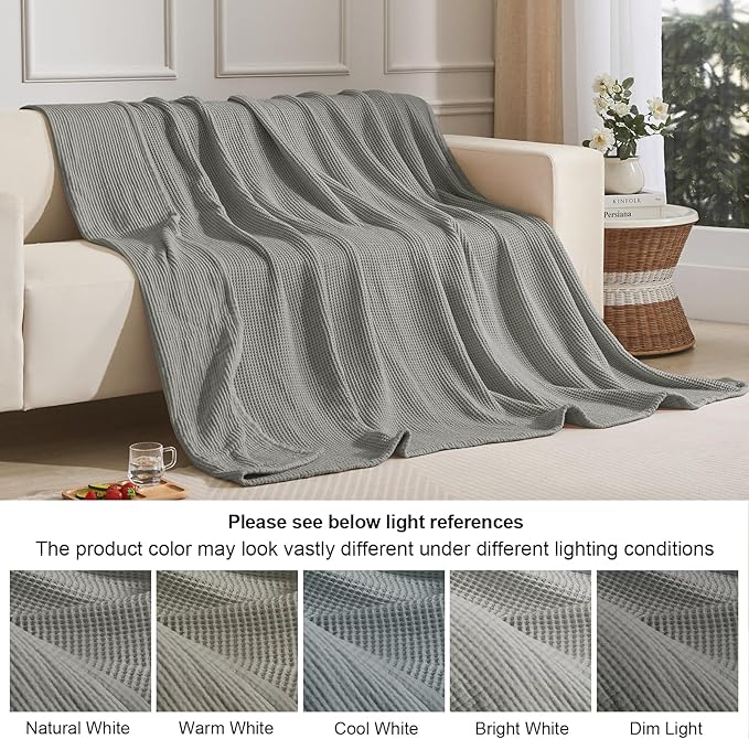 PHF 100% Cotton Waffle & Muslin Blanket King Size, Soft Breathable Luxury 400GSM Versatile Reversible Bedding for Bed, Great for Layering in Cold Weather, Home Decor Gift, 104" x 90", Frosted Grey