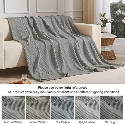 PHF 100% Cotton Waffle & Muslin Blanket King Size, Soft Breathable Luxury 400GSM Versatile Reversible Bedding for Bed, Great for Layering in Cold Weather, Home Decor Gift, 104" x 90", Frosted Grey