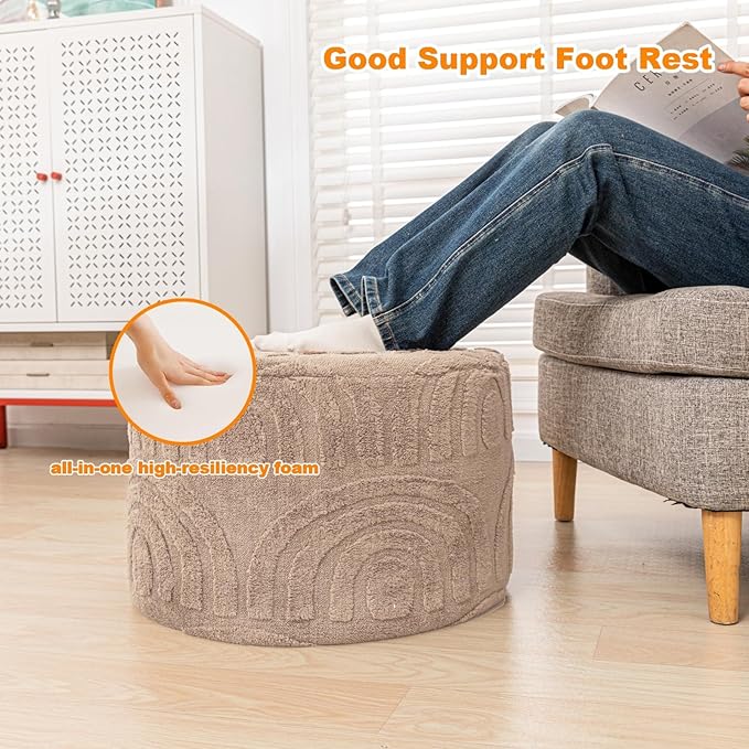 Asuprui Round Ottoman Pouf Ottoman Foot Stool Seat Faux Fur Bean Bag Foot Rest Floor Chair Leg Rest for Living Room, Bedroom or Wedding Gifts 20x20x14 Inches (Khaki)