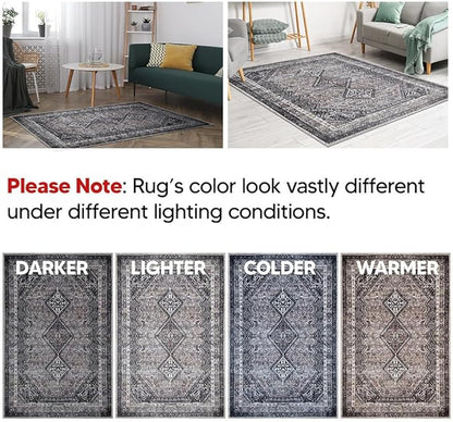 Keen Home Design 9x12 Rug - Machine Washable Area Rug with Non-Slip Backing, Ideal for Living Room, Dining Room, Bedroom - Vintage, Easy Clean, Durable, Low Pile Rug - (9' x 12')