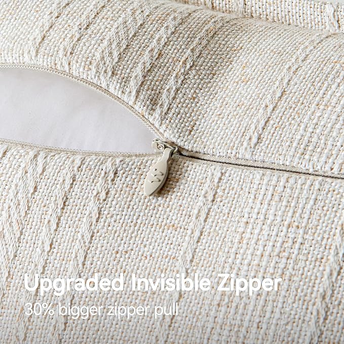 a moment Linen Pillow Covers Set of 2,Boho Farmhouse Throw Pillowcases Neutral Textured Decorative Covers for Couch Sofa Bed,Soft Linen Blend Accent Case Cushion Living Room Home Decor 18"x18"Ivory