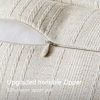 a moment Linen Pillow Covers Set of 2,Boho Farmhouse Throw Pillowcases Neutral Textured Decorative Covers for Couch Sofa Bed,Soft Linen Blend Accent Case Cushion Living Room Home Decor 20"x12"Ivory