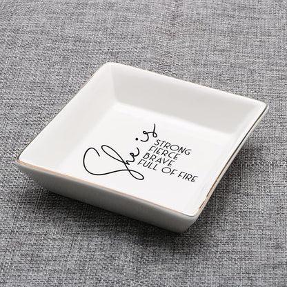JoycuFF Motivational Women Gifts Inspirational Birthday Thanksgiving Day Christmas Gifts for Best Friends Mom Sister Niece Trinket Dish Tray Jewelry Ring Holder