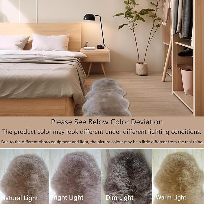 Woolous Genuine New Zealand Sheepskin Double Pelt Rug- Handmade Sheep Skin Runner Rug, Soft Thick Natural Bedside Area Rug for Bedroom and Living Room Decor, (2x6 ft, Brown)