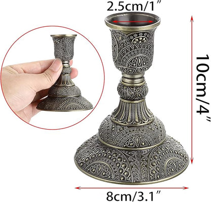 OwnMy Set of 2 Taper Candle Holders Vintage Metal Pillar Candlestick Holders 4”H, Elegant Brass Candle Stick Holders Decorative Candelabra Set for Dining Table Centerpieces Wedding, Antique Bronze