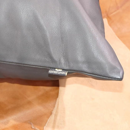 LL LEATHER LOVERS Lambskin Leather Pillow Cover - Sofa Cushion Case - Decorative Throw Covers for Living Room & Bedroom, 16x16 Inches - Black & Tan Crunch Pack of 1