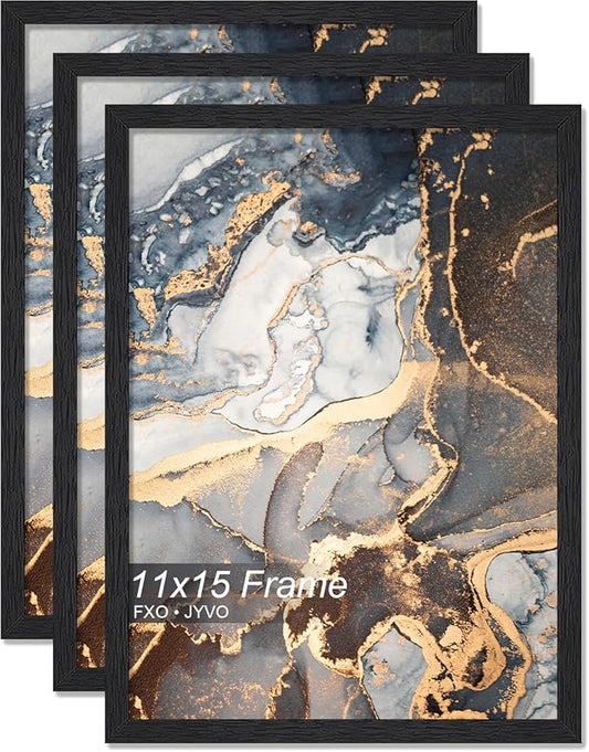 Engineered Wood 11x15 Picture Frame Set of 3, Black Frame for 11 x 15 Inch Picture Poster Photo, Light Weight 11 by 15 Frame with Wood-grain for Wall - 3 Pack/Black/11 x15