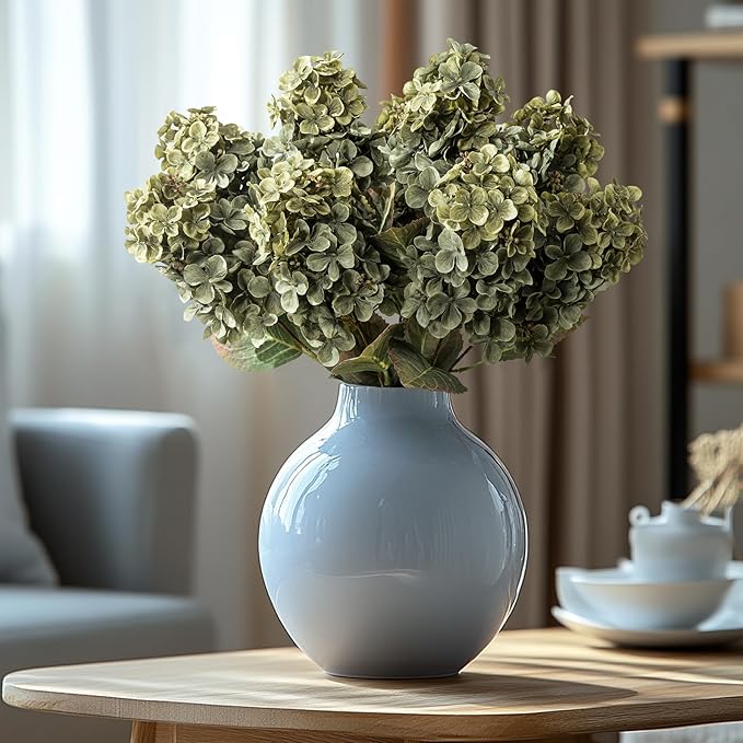 Green Hydrangea Artificial Flowers,Fake Fall Flowers Silk Hydrangea with Stems,Fall Faux DIY Floral for Table Vase,Hydrangeas Bouquet Indoor and Outdoor Decoration 24"（ Green） 8pcs No Vase