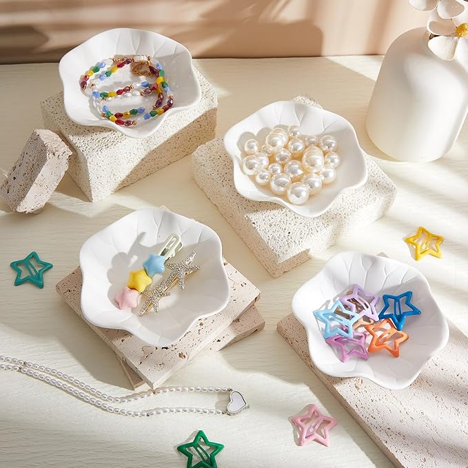 Kolldenn 4 Sets Jewelry Dish Making Kit DIY Paint Your Own Ceramic Arts and Crafts Kit Make Your Own Jewelry Bowls Gifts for Birthday Gift Ideas (Lotus Leaf Plate)