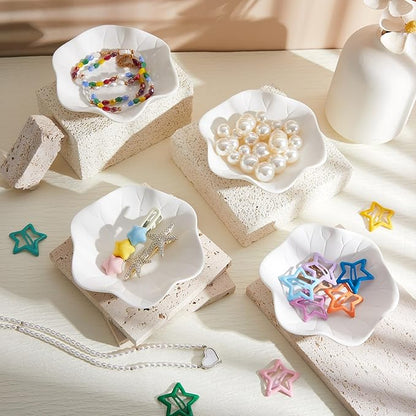 Kolldenn 4 Sets Jewelry Dish Making Kit DIY Paint Your Own Ceramic Arts and Crafts Kit Make Your Own Jewelry Bowls Gifts for Birthday Gift Ideas (Lotus Leaf Plate)