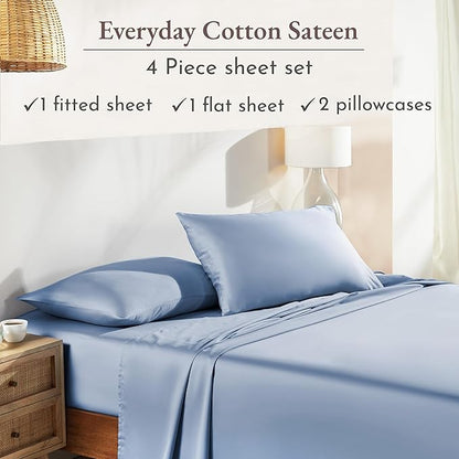 California Design Den King Size Sheets Set - Natural 100% Cotton Sheets King Size with Deep Pockets, Soft Sateen Weave, Breathable and Durable Bedding Set (Blue Hydrangea)