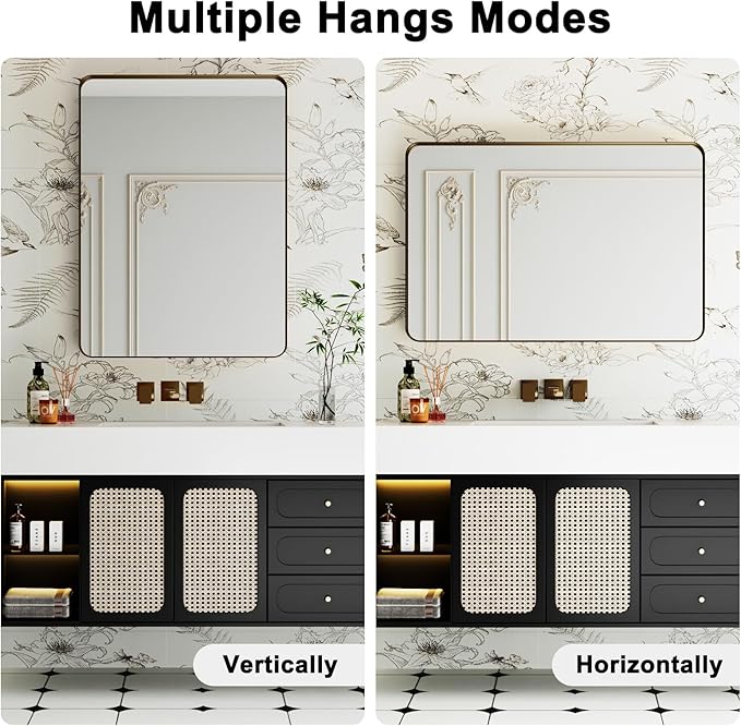 Bathroom Mirrors for Over Sink,2Pcs 24x36Inch Vanity Mirrors for Wall,Bronze Metal Frame Rectangle Mirrors for Bathroom, Farmhouse,Restroom,Hangs Horizontally or Vertically
