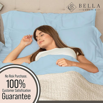 Bella Coterie Luxury Bamboo Viscose Twin XL Size Sheet Set | 100% Organically Grown | Ultra Soft | Cooling for Hot Sleepers | 18" Deep Pocket [Coastal Blue]