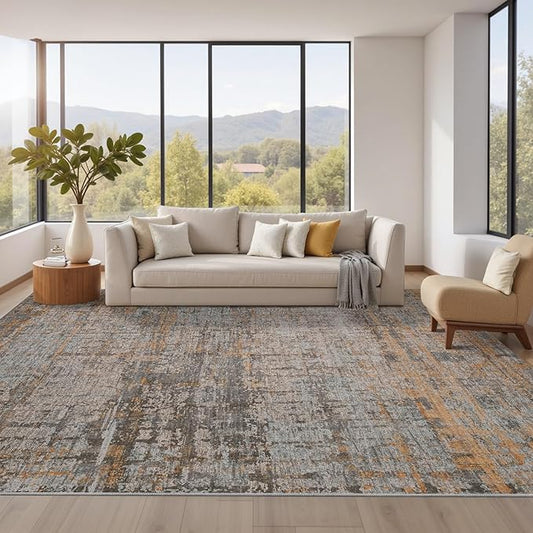 Area Rugs 8x10,Large Soft Rugs for Living Room, Washable,Modern Abstract Rugs for Bedroom Dining Room, Non-Slip Foldable Thin Indoor Carpet Stain Resistant(Taupe)