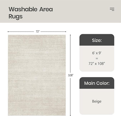 Valenrug Washable Rugs 6x9 - Ultra Thin Stain Resistant 6x9 Rugs for Living Room, Non Slip Backing 0.25" Low Pile Rugs for Bedroom, Folable Machine Washable Area Rug (6x9, Beige)