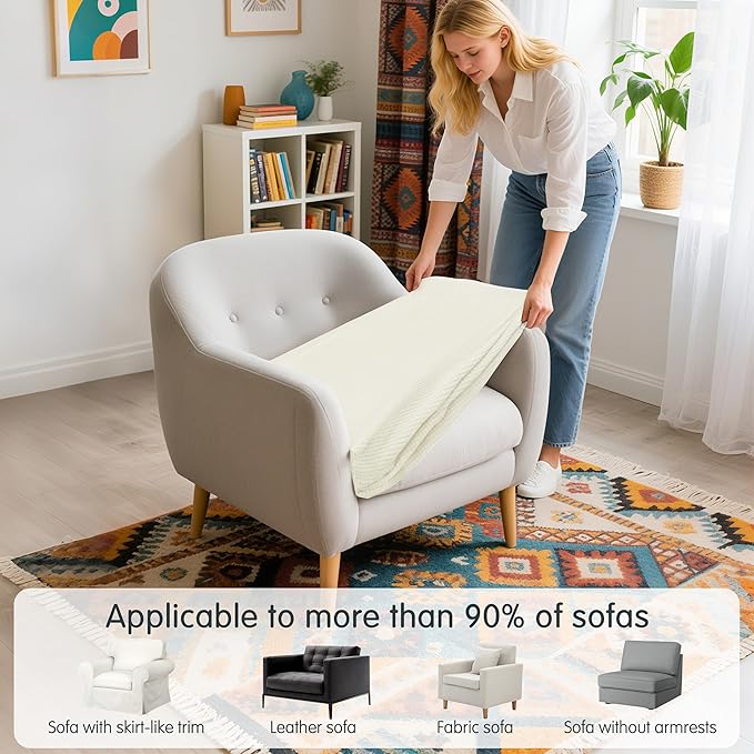 Hokway Couch Cushion Slipcovers Small Stretch Reversible Cushion Protector Slipcovers Sofa Cushion Protector Covers(Creamwhite, Small)
