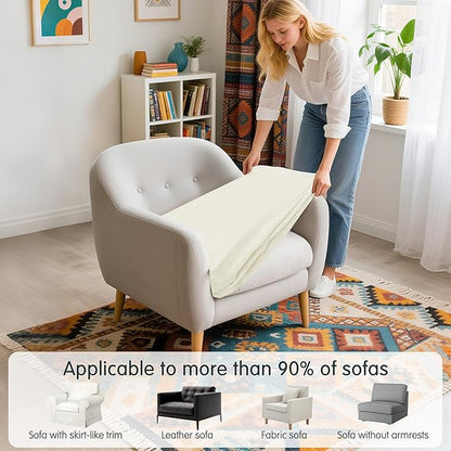 Hokway Couch Cushion Slipcovers Small Stretch Reversible Cushion Protector Slipcovers Sofa Cushion Protector Covers(Creamwhite, Small)