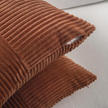 Fancy Homi 2 Packs Rust Decorative Throw Pillow Covers 16x16 Inch for Living Room Couch Bed, Rustic Farmhouse Boho Home Decor, Soft Corss Patchwork Corduroy Square Terracotta Cushion Case 40x40 cm