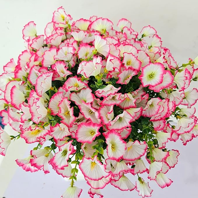Artificial Silk Flowers for Outdoor Decoration,12 Bundles Faux Flowers Colorful Morning Glory with Eucalyptus Fake Plants Greenery UV Resistant for Outside Front Door Planter Porch Patio Yard