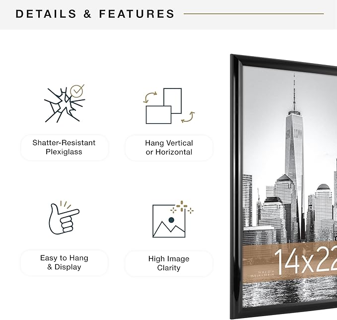 MCS Trendsetter 14x22 Poster Frame Black High-Gloss, Vertical & Horizontal Wall Hanging Large Picture Frame for Photos, Posters & Art Prints (2-Pack)