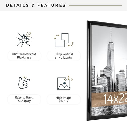MCS Trendsetter 14x22 Poster Frame Black High-Gloss, Vertical & Horizontal Wall Hanging Large Picture Frame for Photos, Posters & Art Prints (2-Pack)