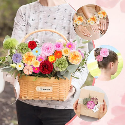 210 Pcs Mini Silk Flower Heads Small Fake Rose Daisy Faux Flowers Bulk for Crafts Artificial 3D Loose Fabric Flowers Heads Sunflower Bulk for Wedding Hair Cap Dresses Decorations (Bright Colors Mixed)