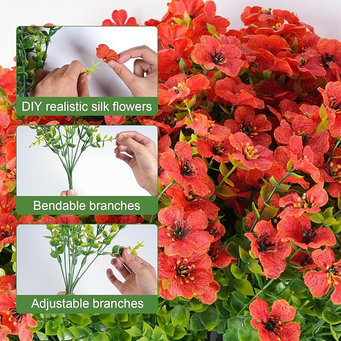 Artificial Fall Flowers for Outdoor Indoor Realistic Faux Flower Garden Home Decoration, Hanging Autumn Fall Decor Daisy with Eucalyptus Leaves Fake Plants Greenery Porch Patio Front Door Decors