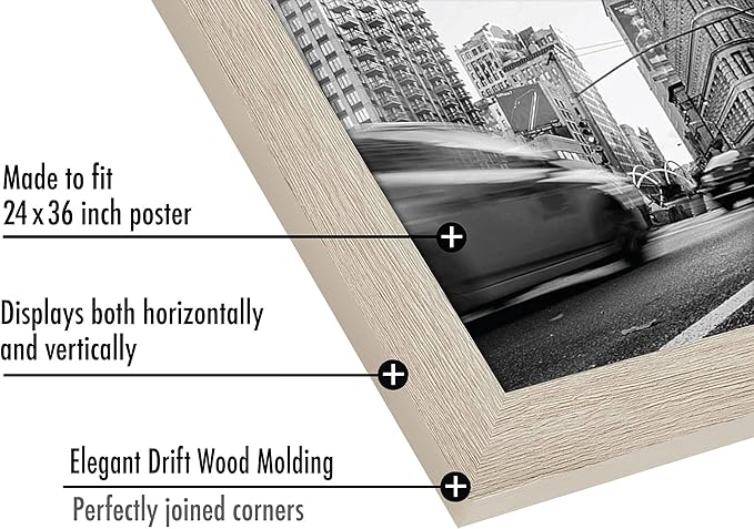 Americanflat 24x36 Poster Frame with Polished Plexiglass - Wide Picture Frames Made of Engineered Wood for Vertical or Horizontal Wall Display - Epic Collection - Driftwood