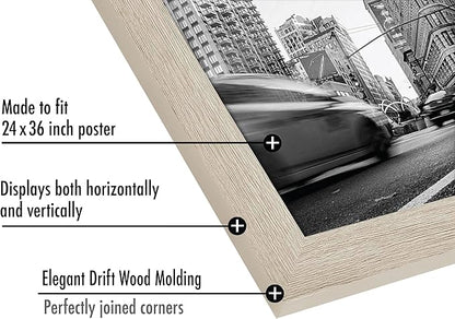 Americanflat 24x36 Poster Frame with Polished Plexiglass - Wide Picture Frames Made of Engineered Wood for Vertical or Horizontal Wall Display - Epic Collection - Driftwood