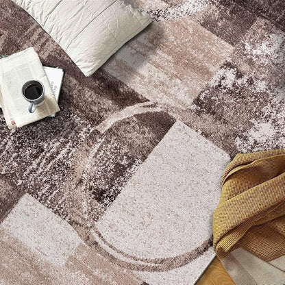 Rugshop Contemporary Abstract Circle Design Area Rug, Non-Shedding Carpet for Bedroom, Home Office, or Nursery, Brown, 3'3" x 5'