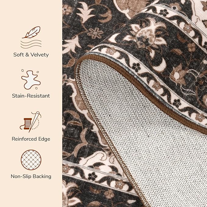 Lessymo Moroccan Washable Rugs for Entryway, Faux Wool 2x3 Small Area Rug for Kitchen Bathroom Corridor - Non-Slip Indoor Door Mat Low Plie Stain Resistant Boho Runner Rug, Taupe and Beige