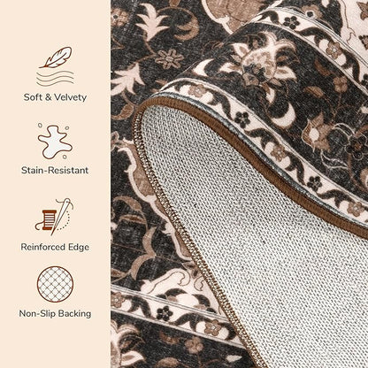 Lessymo Moroccan Washable Rugs for Entryway, Faux Wool 2x3 Small Area Rug for Kitchen Bathroom Corridor - Non-Slip Indoor Door Mat Low Plie Stain Resistant Boho Runner Rug, Taupe and Beige