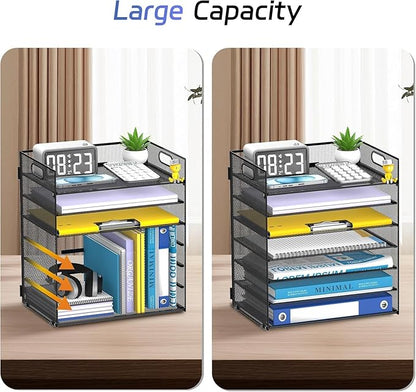 2 Pack 7 Tier Paper Organizer - Mesh Desktop File Holder with Handles for Office School Desk, Black