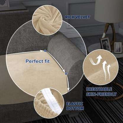MAXIJIN Velvet Stretch Seat Cushion Covers Couch Cushion Cover for Individual Cushions Sofa Seat Cushion Slipcovers with Elastic Bottom (2 Piece Sofa Cushion Covers, Camel)