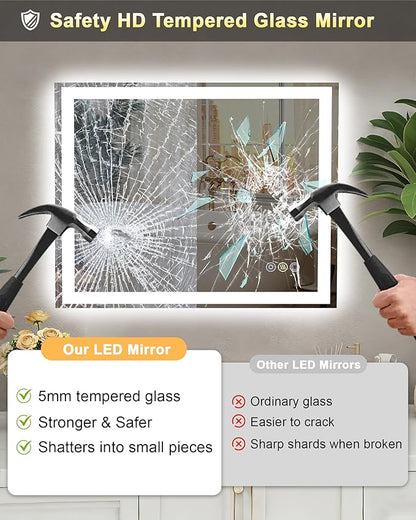 32"x 48" LED Mirror for Bathroom, Front and Backlit Wall LED Vanity Mirror with Lights, Controlled Separately, Stepless Dimmable, Anti Fog, Memory LED Bathroom Mirror(ETL)