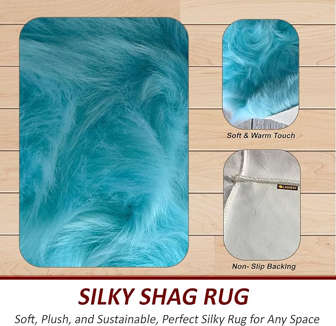 Free Shape Luxury Soft Fluffy Shag Area Rug Single 2’x3', 60x90cm - Vegan Fur Ultra Soft Indoor Carpet Nursery Rugs for Bedroom Home Decor, Blue