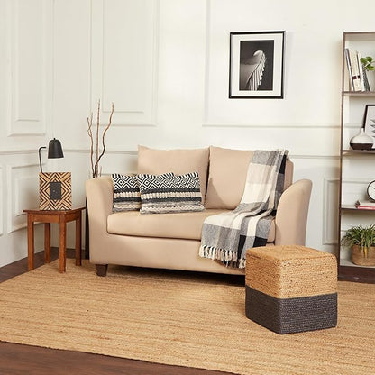REDEARTH · Cube Pouf Foot Stool Ottoman - Jute Braided Pouffe Poof Accent Sitting Footrest for The Living Room, Bedroom, Nursery, Patio, Lounge & Other Rooms (14.5”X14.5”X16”; Natural Gray)